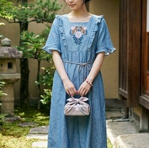 NWT Meju Denim Embroidered Deer Dress - Size Large